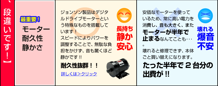 モーターの耐久性が長持ち静か
